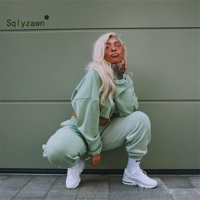 2 Piece Set Casual Female Suit Short Sweatshirts