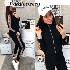 2019 Spring Women Sport Suits Fashion Printed - Black