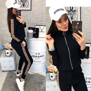 2019 Spring Women Sport Suits Fashion Printed - Black